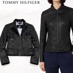P884 S トミーヒルフィガー ラムレザー 本革 ライダース レディース