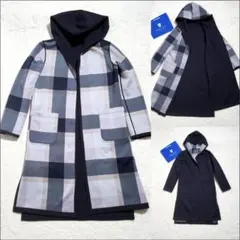 未使用級　クレストブリッジチェックリバーシブルダンボールコーディガン 紺　38