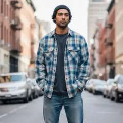 【357】00’sUNIQLOユニクロ フランネルチェックシャツオンブレL