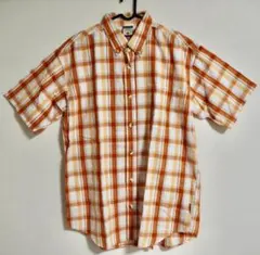 【美品】Columbia 半袖シャツ XL オレンジ チェック ボタンダウン