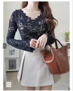 【新品未使用】GRL カップ付きVネックレーストップス［tu1852］Mのサムネイル