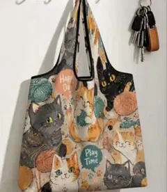 猫柄 ショッピングバッグ エコバッグ　毛糸猫ちゃん