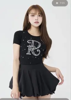 ダーリッチ パフショルDRロゴビジューニットトップス BLK ブラック
