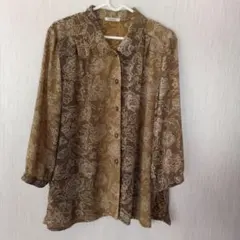 花柄長袖ブラウス　ブラウングラデーション系　シニアファッションのサムネイル