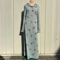 ヴィンテージ　ヴィンテージワンピース　ロングワンピース　くすみブルー　レトロ