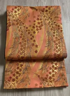 袋帯　洒落帯　高級○ ポリエステル　花柄　孔雀羽 ○w18