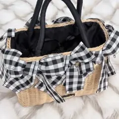 LODISPOT ギンガムチェックリボン カゴバッグ