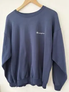 Champion スウェット ワンポイント 刺繍ロゴ ネイビー L