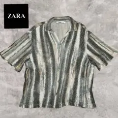 ZARA オープンカラー 半袖 短丈シャツ グラデーション 透かし編み