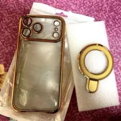 新品　iPhone17 promax ゴールド スマホケース マグネットリング