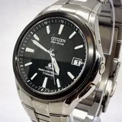 シチズン アテッサ エコドライブ 電波 チタン H410 黒文字盤 稼働品 希少