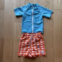 ベビー水着セット 水色ラッシュガードと恐竜柄ショートパンツ