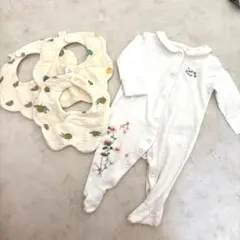 next baby ロンパース スタイ セット 花柄 刺繍　足つき　足付き