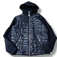 美品 DIESEL ディーゼル 異素材切替 ダウンジャケット パーカー ブラック