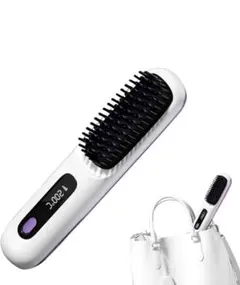 ヘアスタイリングブラシ 多用途のコードレスヘアストレートアイロンブラシ　白