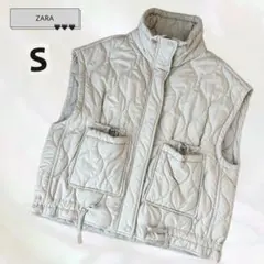 美品＊ZARA キルティング ダウンベスト アイボリー 軽量 防寒 ユニセックス