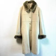 【JAN-MELL】ファー付き ロングコート ベージュ S〜M 厚手 冬物