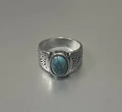 新品未使用　ターコイズ シルバーリング　メンズ　19号　ボヘミアン　ヴィンテージ
