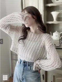 透かし編みニットショート丈トップス×キャミソールアンサンブル