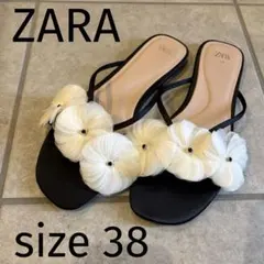 ZARAザラ　フラワー付フラットサンダル　サイズ38