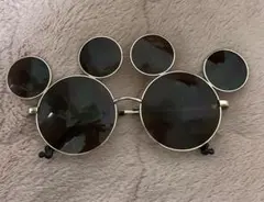 ミッキー型サングラス　ブラウンレンズ　ゴールドフレーム