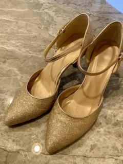 ゴールド グリッター ポインテッドトゥ ハイヒール 24.5cm