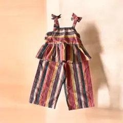ストライプ柄ペプラムタンクトップ・パンツセット12-18M