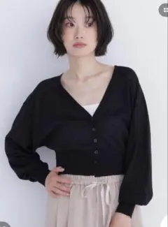 麻混　カーディガン　ナチュラルビューティー　ブラックのサムネイル