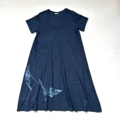パラスパレス　ワンピース　藍染　ロング　フレア　ネイビー　魚のサムネイル