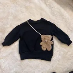 petit main クマポシェット付き黒トレーナー 90cm