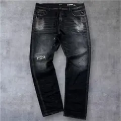 00s archive tapered denim 黒 鬼ヒゲ 蜂の巣 y2k