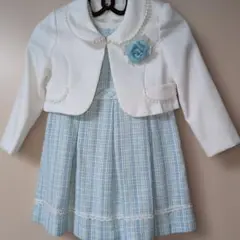 卒園入学　ジャケット付き水色ツイードワンピース１２０cm
