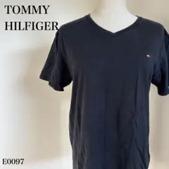 トミーヒルフィガー Vネック 半袖Tシャツ M ブラック 刺繍ロゴ コットン