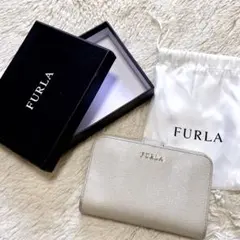 美品 FURLA フルラ アイボリー 二つ折り財布 コンパクトウォレット レザー