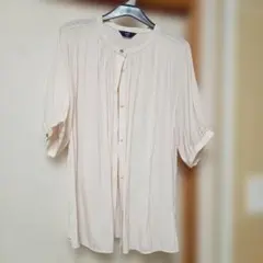 SHIPS アイボリー プリーツ半袖シャツ