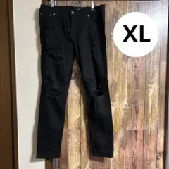 ダメージデニム　ブラックデニム　ストレートデニム　スキニー　XL