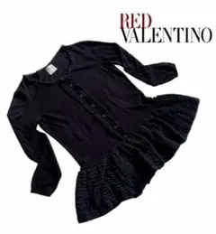 超美品◆RED VALENTINO◆フリル＆レース◆ペプラム カーディガン◆黒