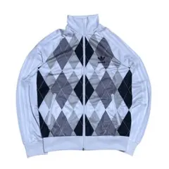 希少 00s adidas アーガイル トラックジャケット 刺繍ロゴ 短丈y2k