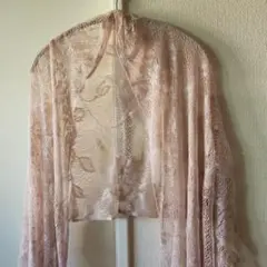 ピンク レース編み ストール フリンジ付き