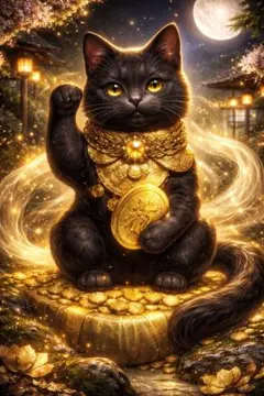 SSSS級✨️ 「黒耀招福猫 ― 黄金満ちる静夜の守り手 ―」【宝くじ高額当選】