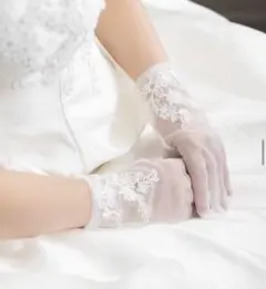 ホワイト シフォン レース ウェディンググローブ