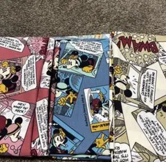 レトロかわいいミッキーマウス コミックプリント生地３枚セット110cm×40cm