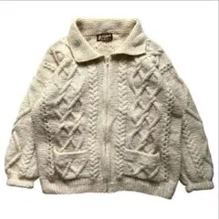 Vintage ISHKA 手編み ウール ジップアップ エクアドルニット