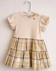 プティマイン ワンピース 80 女の子 半袖 チェック ドッキング 夏服 美品