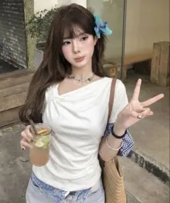 SHEIN アシンメトリー Tシャツ ホワイト M