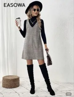 EASOWA チェック柄 ノースリーブ ワンピース