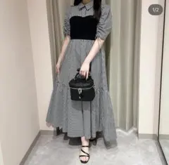 アンミール サイドギャザーワンピース ギンガムチェック