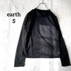 アース　カットソー　シアー　プルオーバー　カジュアル　上品　華やか　黒　S