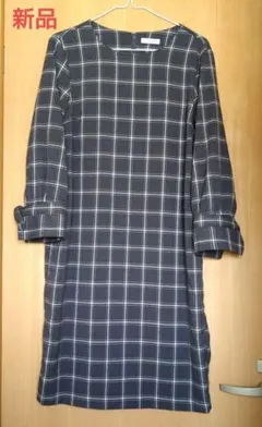 【新品】a.v.v　チェック柄ワンピース　袖リボン　グレー　ブラック