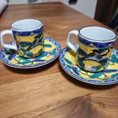 高峰作　陶器　コーヒーカップ　夫婦鳥
